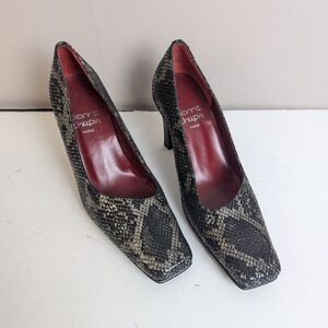 Vintage Pierre Chupin Paris Snakeskin Heels – Size 35 – Square Toe – Asymmetrica